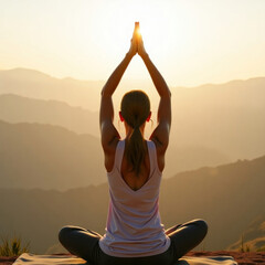 Woman Practicing Meditation Outdoors in a Tranquil Natural Setting. Generative Ai
