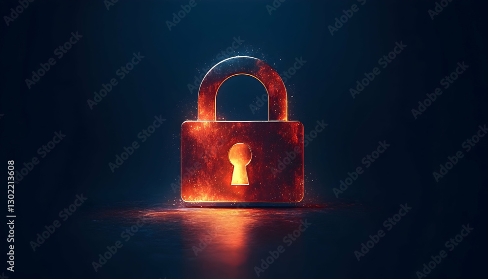 Poster fiery digital padlock symbolizing robust data security and encryption