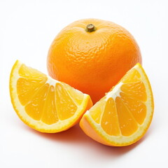 Fresh Whole Orange and Juicy Slices on a White Background. Generative AI.