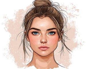 Freckled woman portrait, digital art