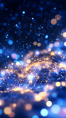 Abstract galaxy with golden lights and blue particles in space