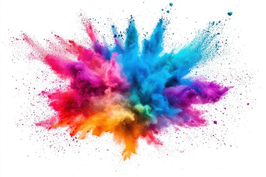 Vibrant cyan blue holi powder bursts creating an explosive cloud effect on a clean white background, ideal for festive themes and captivating design projects - Powered by Adobe
