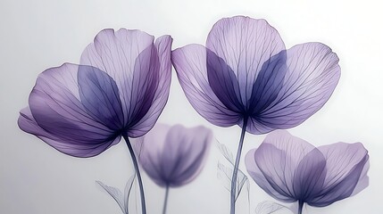 Sheer Purple Flowers on White Background