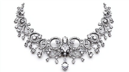 Obraz premium Elegant Silver Necklace with Sparkling Gemstones on White Background