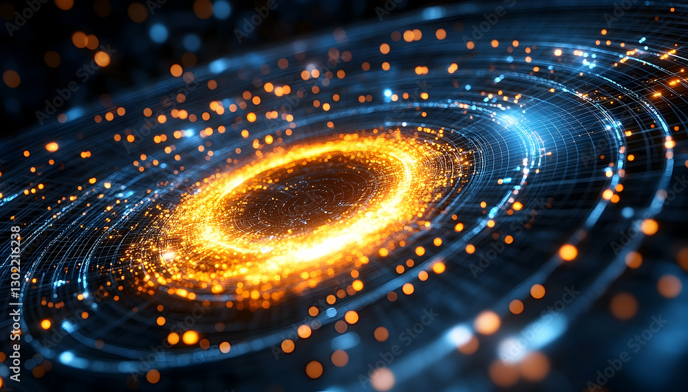 Poster abstract futuristic glowing spiral, dynamic data stream visualization concept