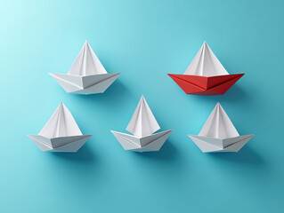 Creative Arrangement of Paper Boats on Turquoise Background