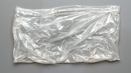 Crumpled Transparent Plastic Bag on Gray Background
