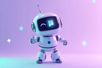 A cute, white robot gives a thumbs-up, displaying a message icon on its screen.