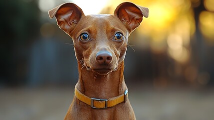 Brown Dog Posing Autumn Park