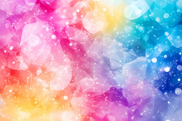 Abstract rainbow hearts & bokeh lights sparkle creating dreamy vibrant background