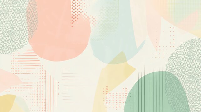 Minimalist pastel wallpaper with smooth curves, subtle geometric elements, and a mint, blush, and yellow palette for a calming, elegant look