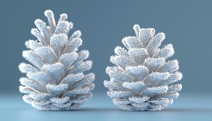 Frosty Pine Cones on Blue Background