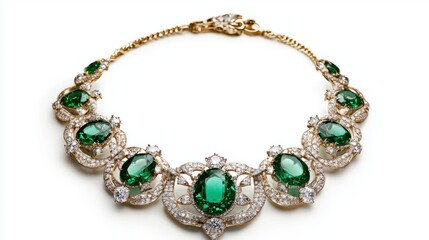 Obraz premium Exquisite Green Gemstone Necklace with Intricate Gold Design