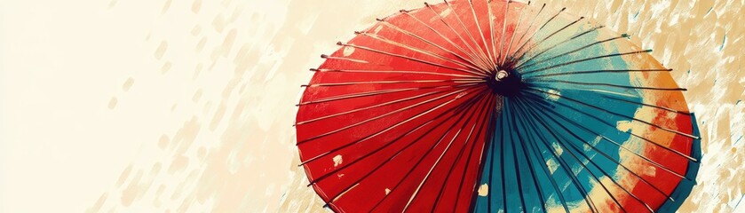 Minimalist Japanese umbrella with delicate brushstrokes, capturing elegance and tradition