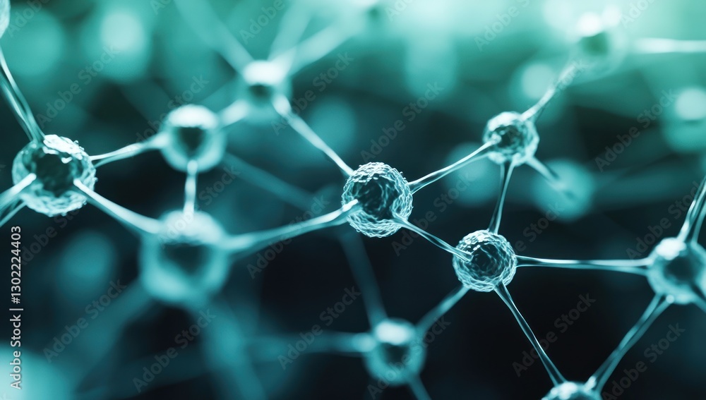 Poster microscopic view of interconnected spheres forming a complex network.