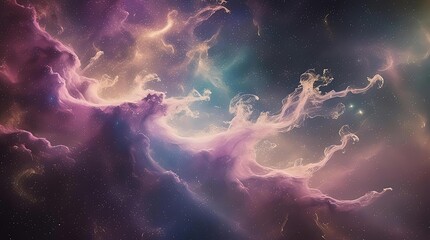 Fototapeta premium Swirling Galactic Nebula Clouds with Glowing Cosmic Light and Deep Space Fantasy Motion in a Surreal Abstract Design