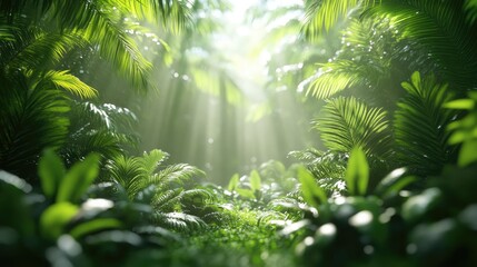 Sunlight filters through lush jungle foliage