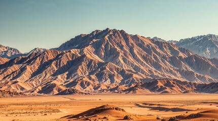 Naklejka premium Desert mountain landscape, strong hard light, harsh shadows, epic scale, heroic elements, realistic.