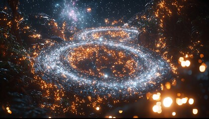 Cosmic Fire Rings, Nebula Landscape