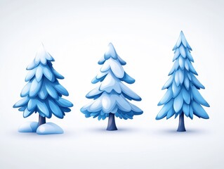 Obraz premium Three stylized snow-covered pine trees on a winter landscape background