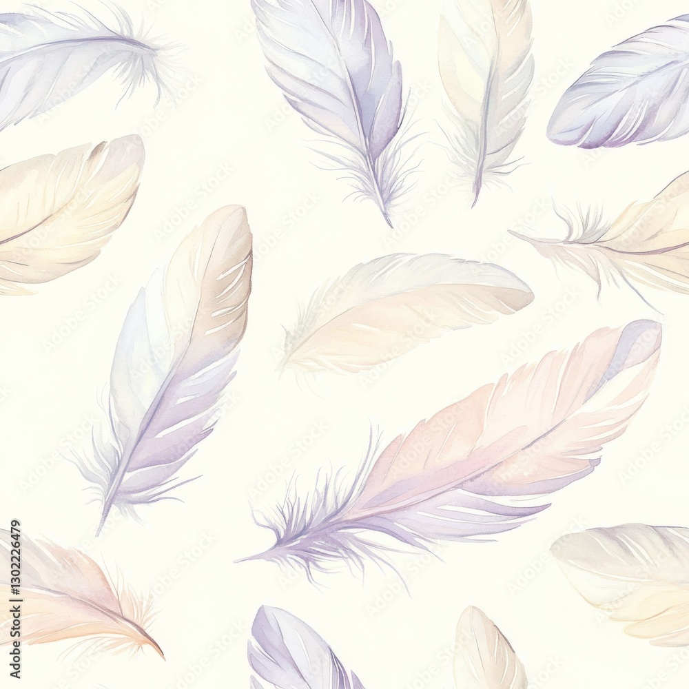 Aufkleber soft watercolor doodles of gentle feathers in pastel shades scattered on a light background create a
