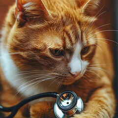 Ginger cat vet checkup exam