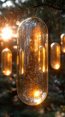 Glowing Capsules Hanging Forest Sunset