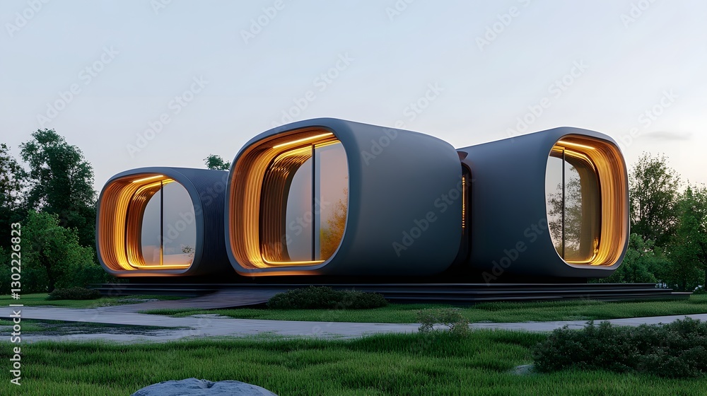 Poster modular 3d-printed home with sleek futuristic architecture and innovative design