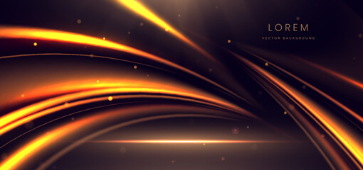 Fototapeta premium Scene elegant gold glowing line with lighting effect sparkle on black background.