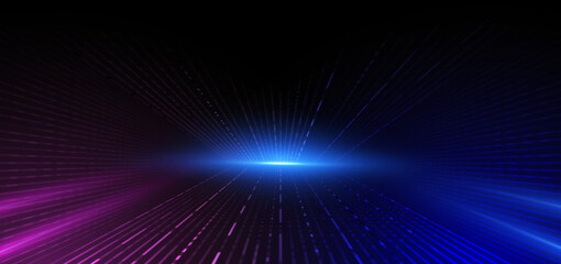 Abstract blue and pink glowing lines on black background. Hi speed motion moving concept on black background.