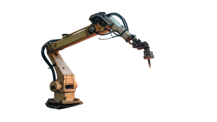 Industrial Welding Robot and Worker in Protective Gear Isolated on White Background as Transparent. PNG. AI GENERATED
