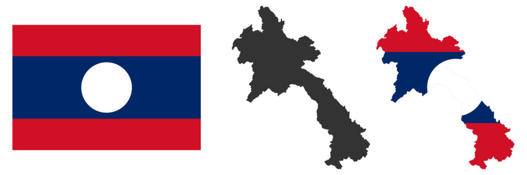 Laos map and flag vector illustration