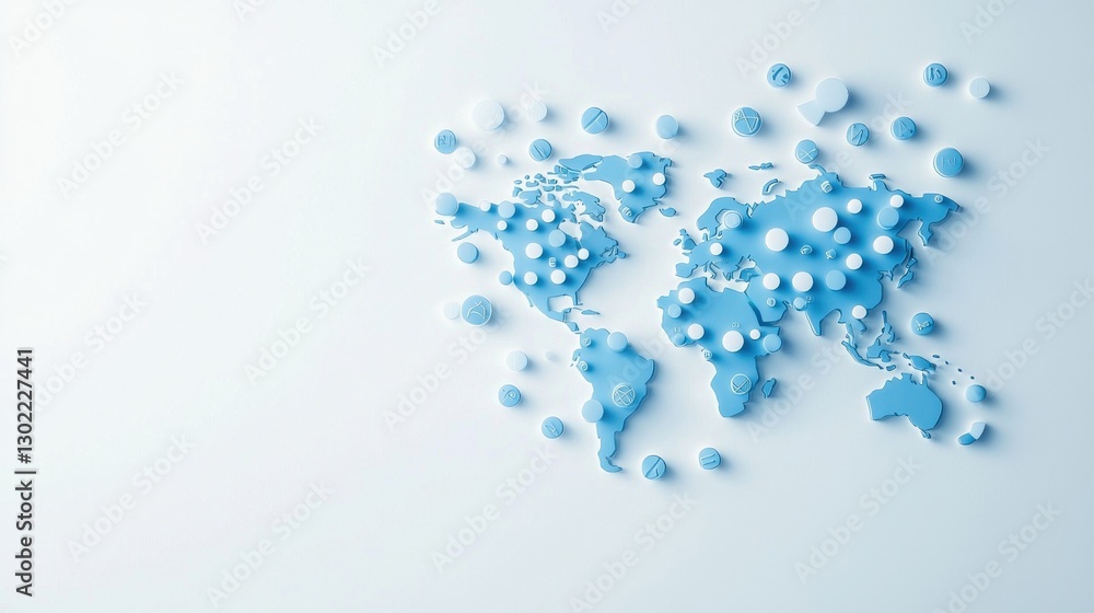 Aufkleber blue minimalist world map visualization with borders and continents ideal for representing global da