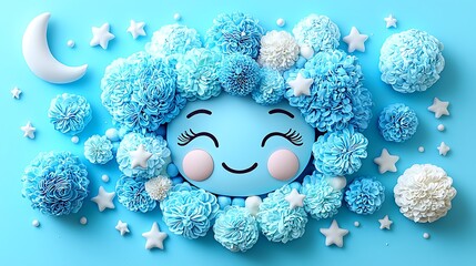 Happy Moon Flower Night Sky Scene