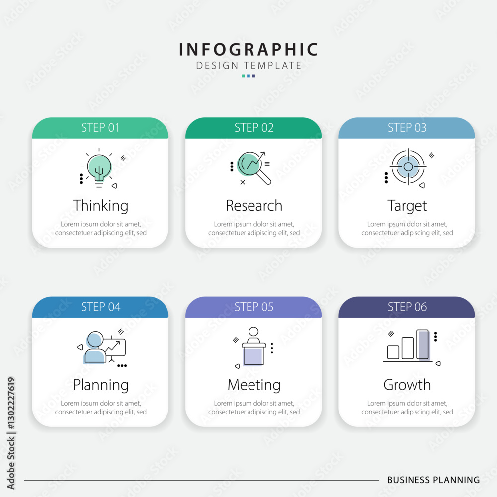 Aufkleber infographic template. 6 step timeline journey, flat simple infographics design template. presentatio