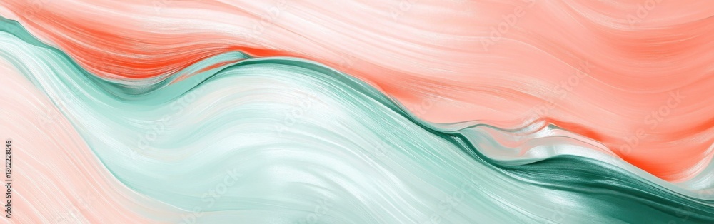 Poster Soft pastel strokes create calming waves in mint and coral hues for a serene artistic display