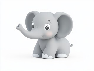 Fototapeta premium Cute cartoon elephant character sitting on a white background, ideal for children's content