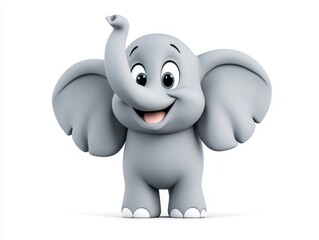 Cute cartoon elephant standing cheerfully against a plain white background