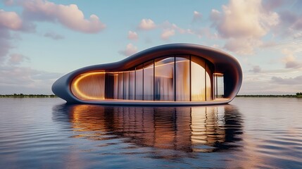 Robotic 3D Printed Floating House on Water - Futuristic Aquatic Architecture Design