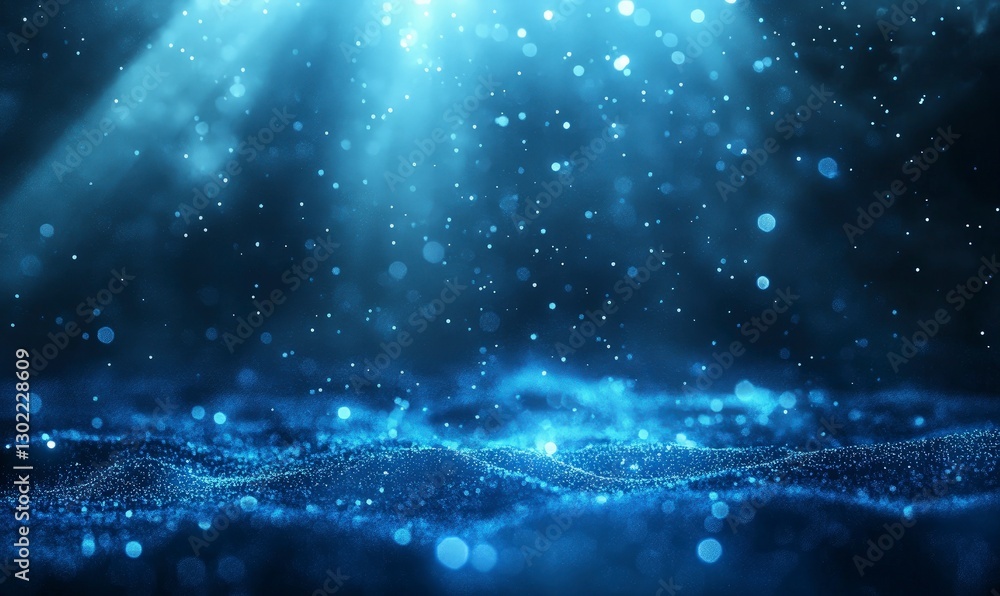 Poster blue background with light particles and glow, creating an atmosphere of mystery and magic