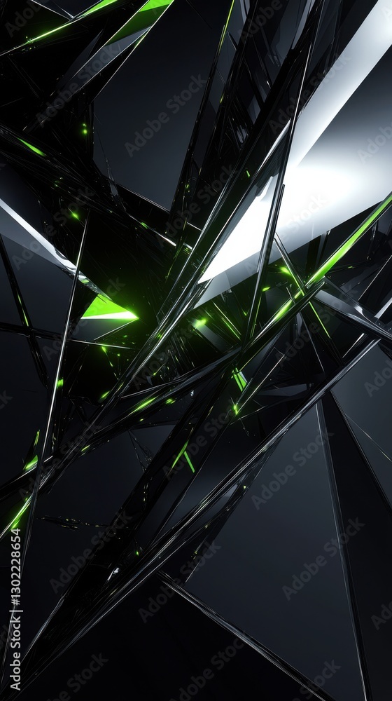 Poster Futuristic abstract background with sharp lines and green accents creating a striking visual effect in a dark environment