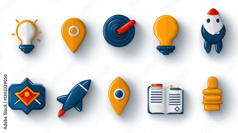 Poster a collection of stylized icons and symbols representing creative concepts innovative ideas and the p