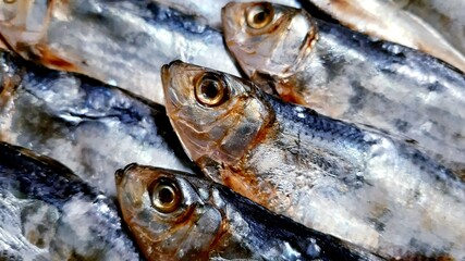 close up of dried fish on a market
