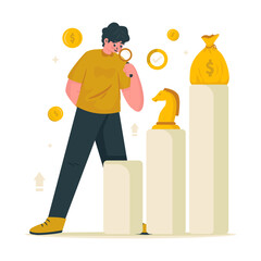 Businessman analyzing investment market vector illustration