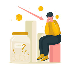 Depressed man with financial crisis vector illustration