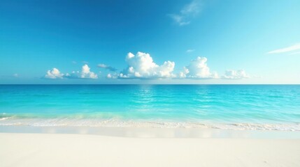 Fototapeta premium Serene Coastal Scene Azure Waters Meet Pristine White Sands Under a Calm Blue Sky