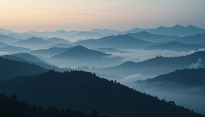 Obraz premium Mountain Climbing in a Misty Landscape