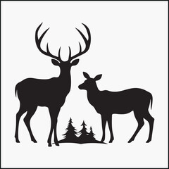 Obraz premium buck and doe silhouette vector