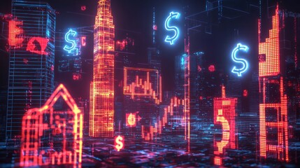 A conceptual image of a power broker represented with glowing cityscapes and business symbols.