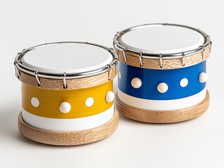 Small Yellow and Blue Toy Drums with White Polka Dots
